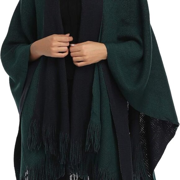 Women's Color Block Shawl Wrap Plus Size Cardigan Poncho Cape Open Front Long Wi - Picture 5 of 7